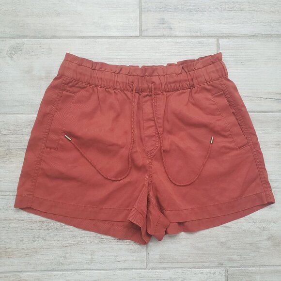 Loft Paper Bag Shorts Women's Burnt Orange Lyocell Drawstring Casual Pull On M - Picture 1 of 5